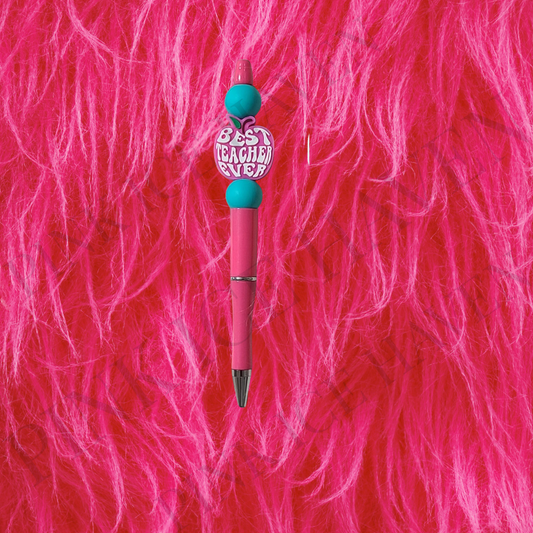 PINK & TURQUOISE BEST TEACHER EVER BEADED PEN