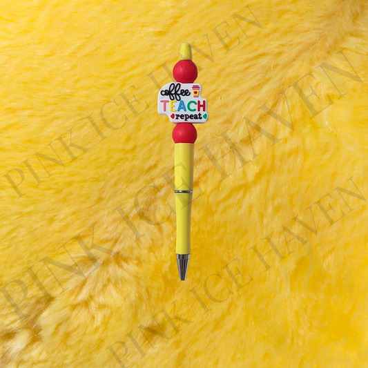 YELLOW & RED COFFEE TEACH REPEAT BEADED PEN