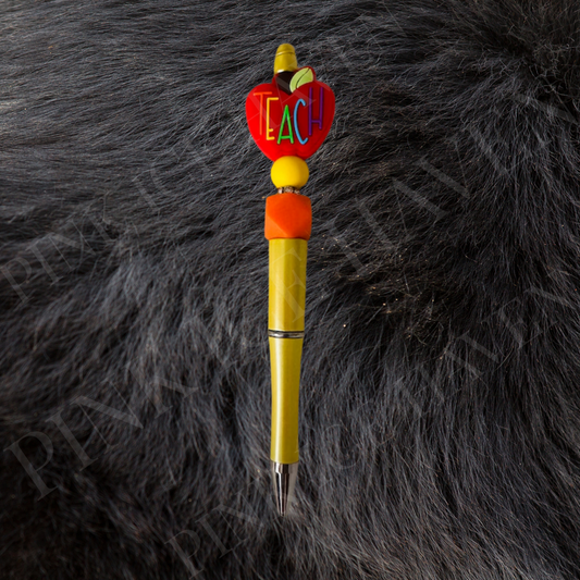YELLOW & GOLD TEACH BEADED PEN