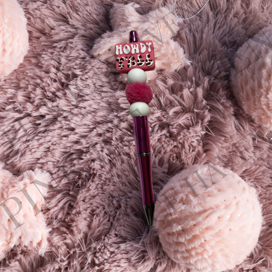 PINK HOWDY Y'ALL BEADED PEN