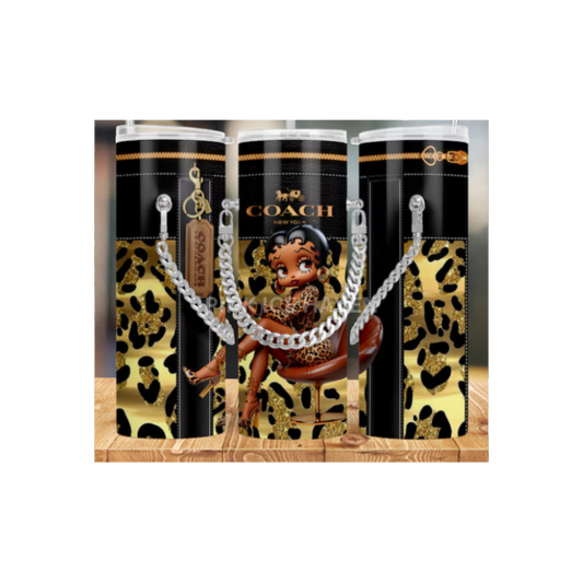BLACK & GOLD CHEETAH BETTY BOOP WITH CHAIN 20 OZ TUMBLER