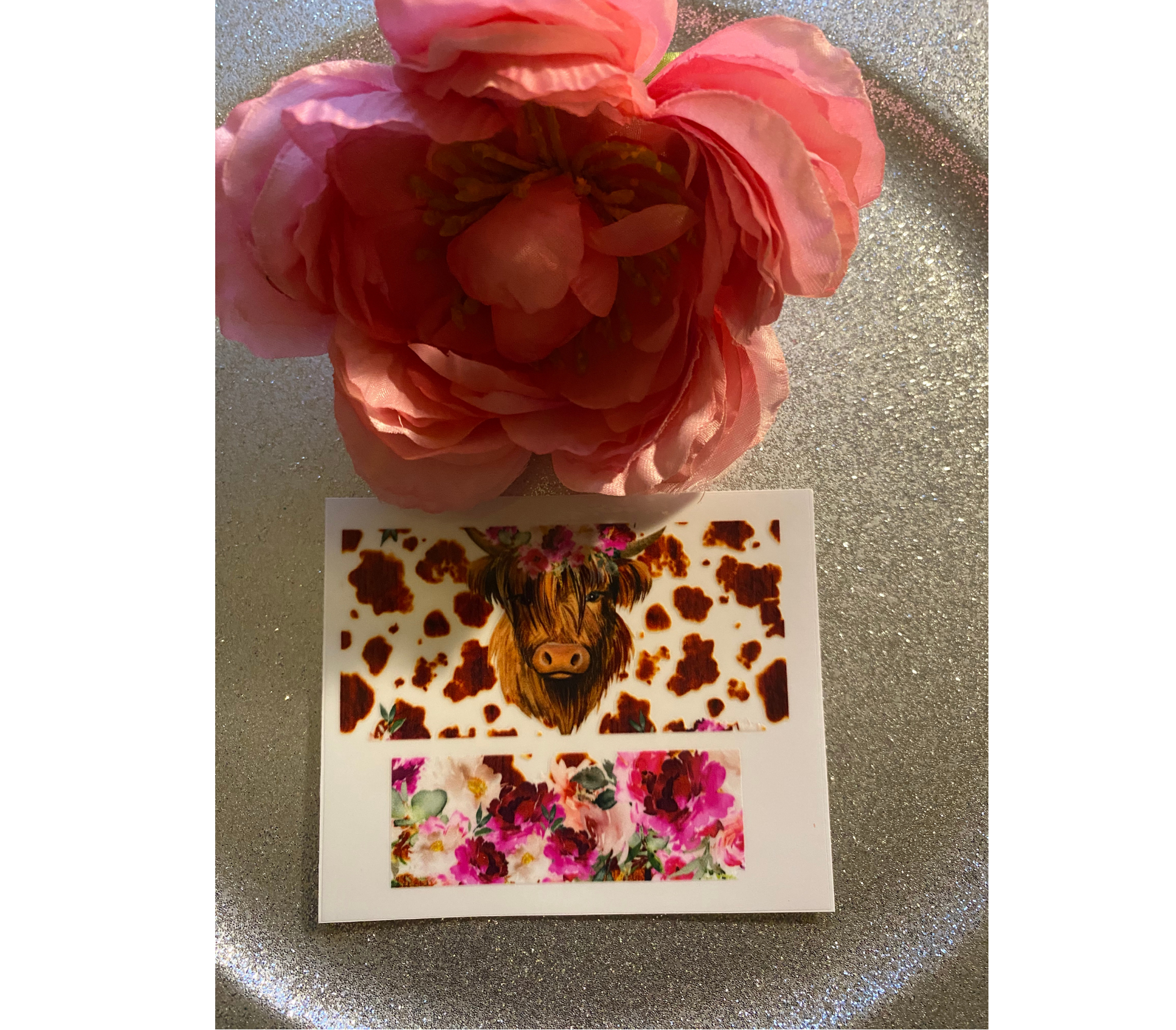 HIGHLAND PINK COW PRINT & FLOWERS